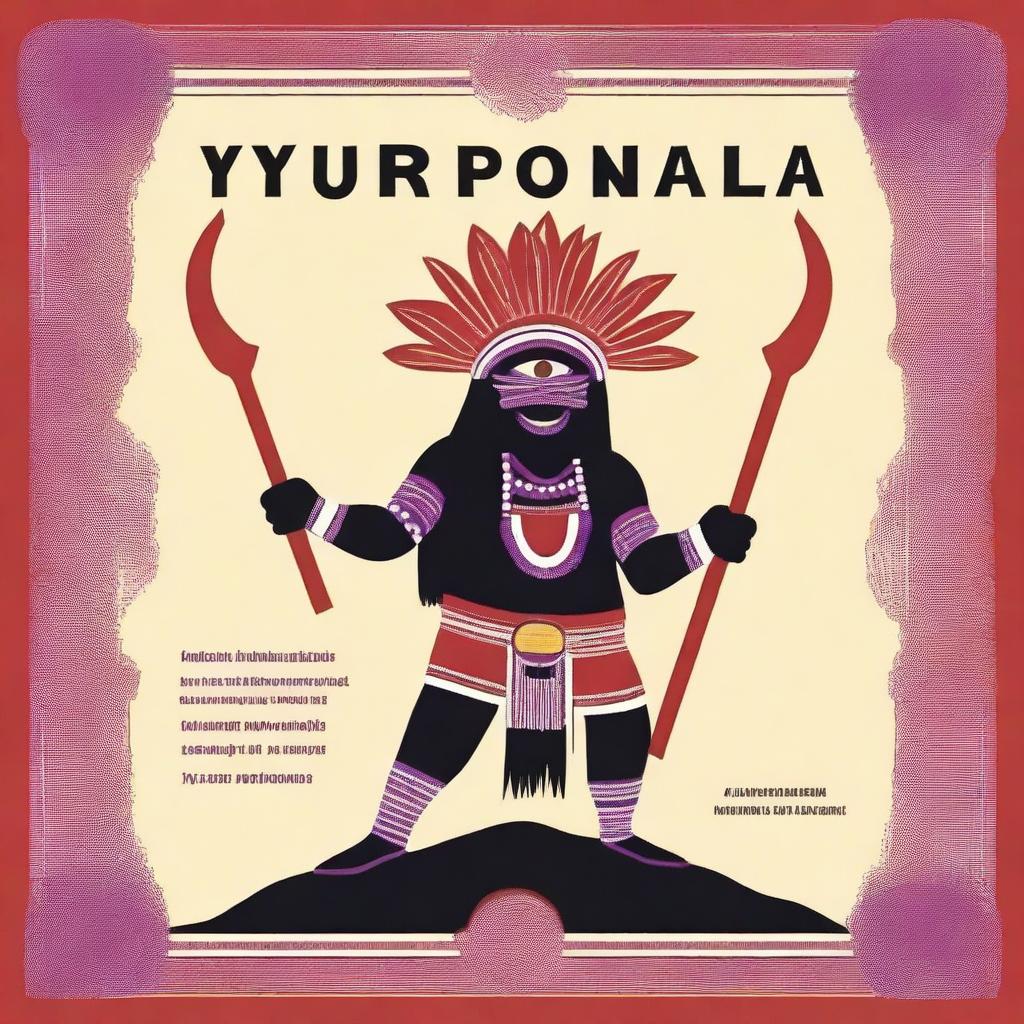 Create a book cover featuring an image of Yuruparí, an indigenous mythological figure