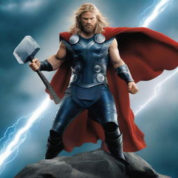 A detailed illustration of Thor, the Norse god of thunder, wielding his mighty hammer Mjolnir