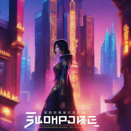 A futuristic cyberpunk book cover for a fighting novel titled 'Sunspire Citadel'