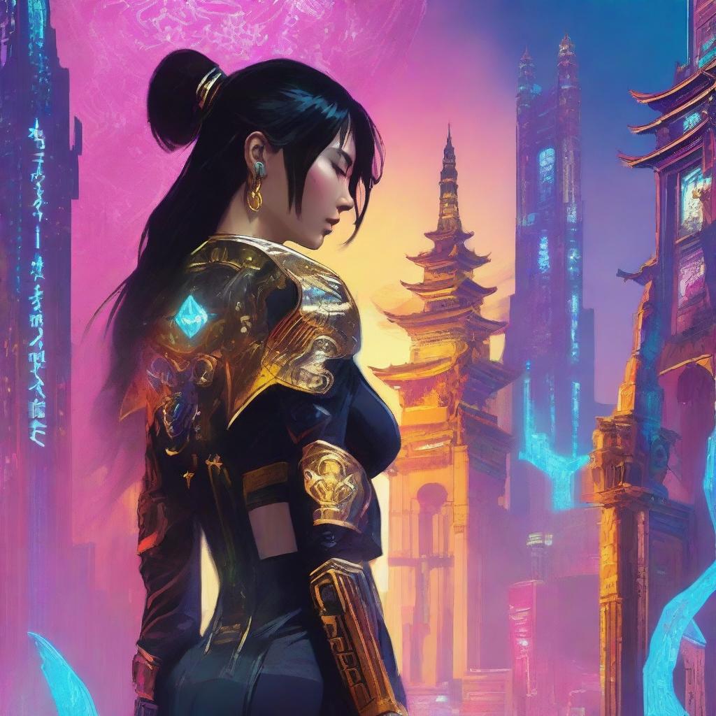 A futuristic cyberpunk book cover for a fighting novel titled 'Sunspire Citadel'