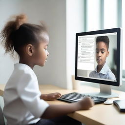 A child psychologist is in a modern, well-equipped office, using a large language model decision-making tool to assess a young patient