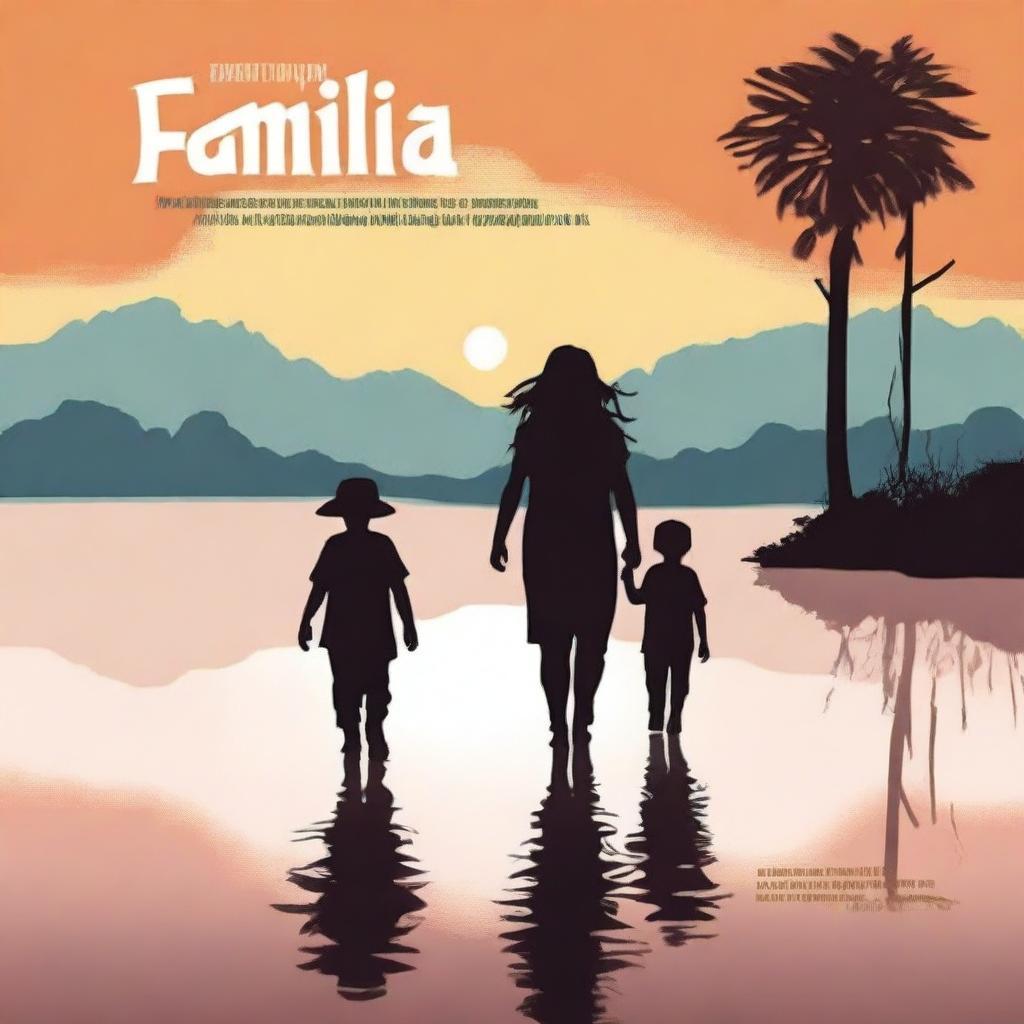 Create an infant-book cover with the title 'FAMÍLIA CORAGEM E A GRANDE ENCHENTE'