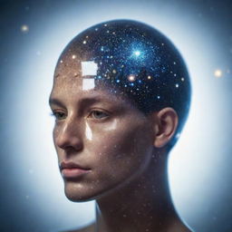 A transparent human head with a cosmos of stars, planets, and galaxies contained within it, reflecting the concept of inner beauty and intelligence.