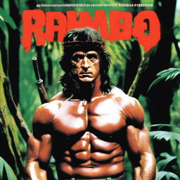 Portada de la película Rambo en español, mostrando a Rambo con su icónica banda roja en la cabeza, sosteniendo una ametralladora en un entorno de jungla