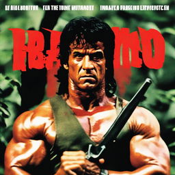 Portada de la película Rambo mostrando a Rambo de cuerpo completo