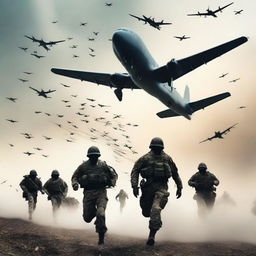 Portada que muestra un ejército de personas marchando con aviones de batalla volando en el cielo