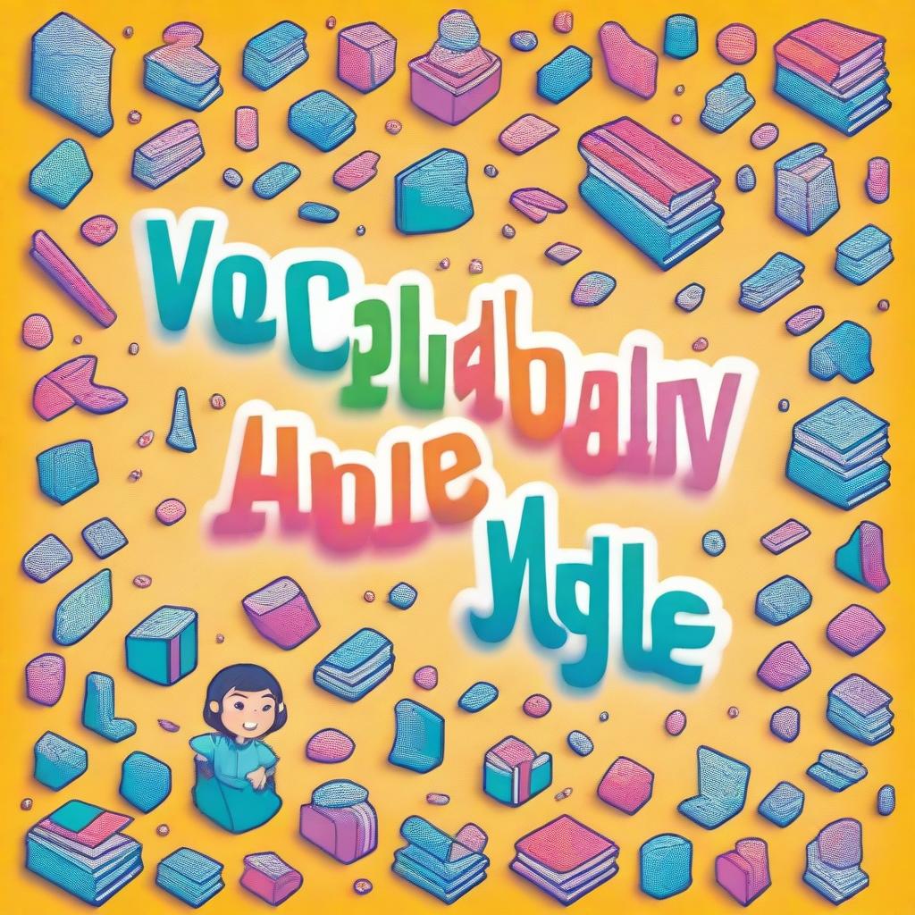 Create a vibrant book cover titled 'Vocabulary Venture: Wordsearch for everyone'