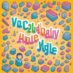 Create a vibrant book cover titled 'Vocabulary Venture: Wordsearch for everyone'