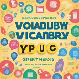 Create a vibrant book cover titled 'Vocabulary Venture: Wordsearch for everyone'