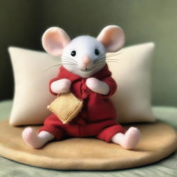 A whimsical and friendly depiction of 'el raton de los dientes' (the tooth mouse) collecting teeth from under pillows