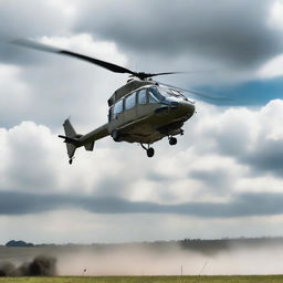 Portada que muestra un helicóptero militar grande volando hacia el frente, destacando su imponente estructura y detalles