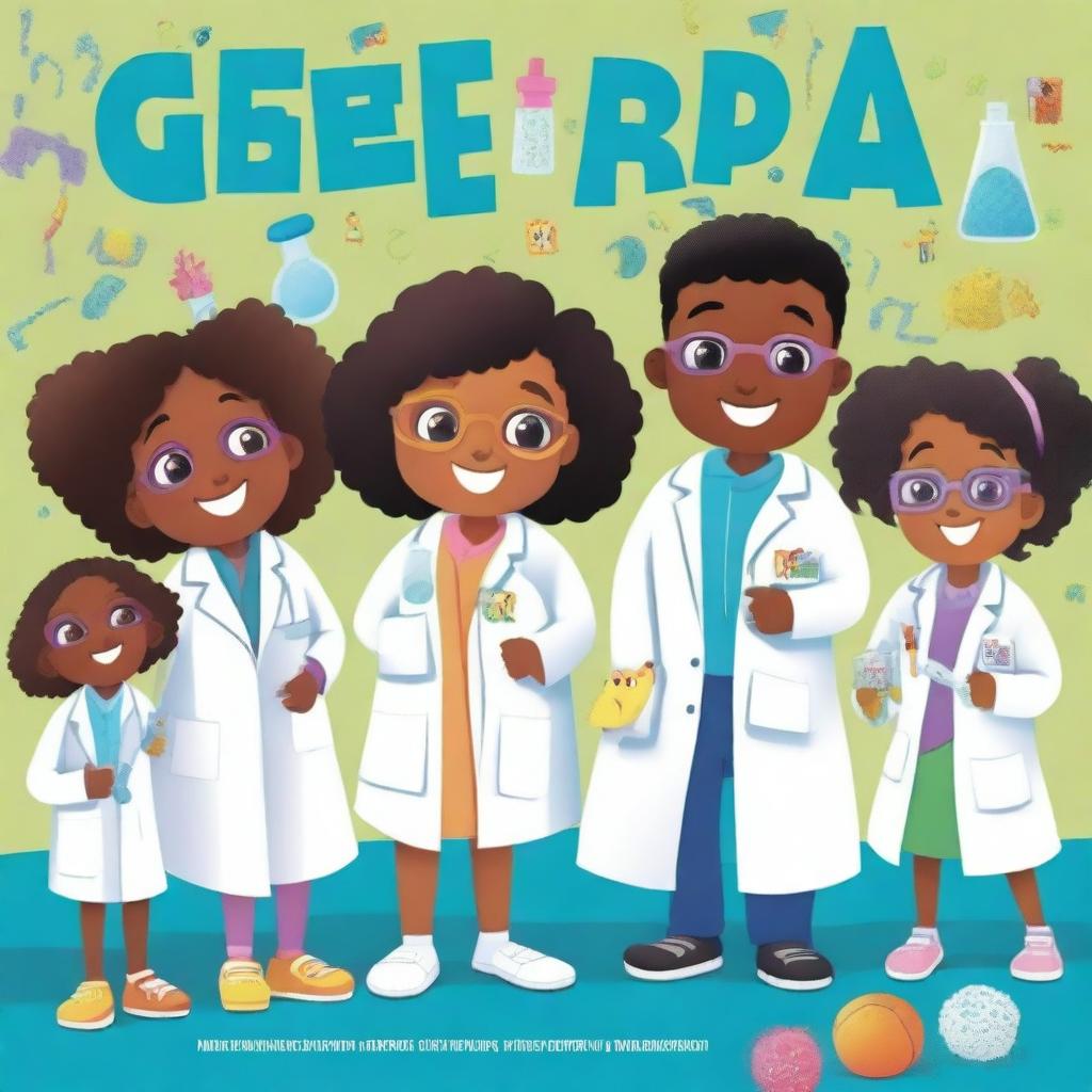 An ABC book page featuring children of all races wearing lab coats