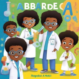 An ABC book page featuring children of all races wearing lab coats