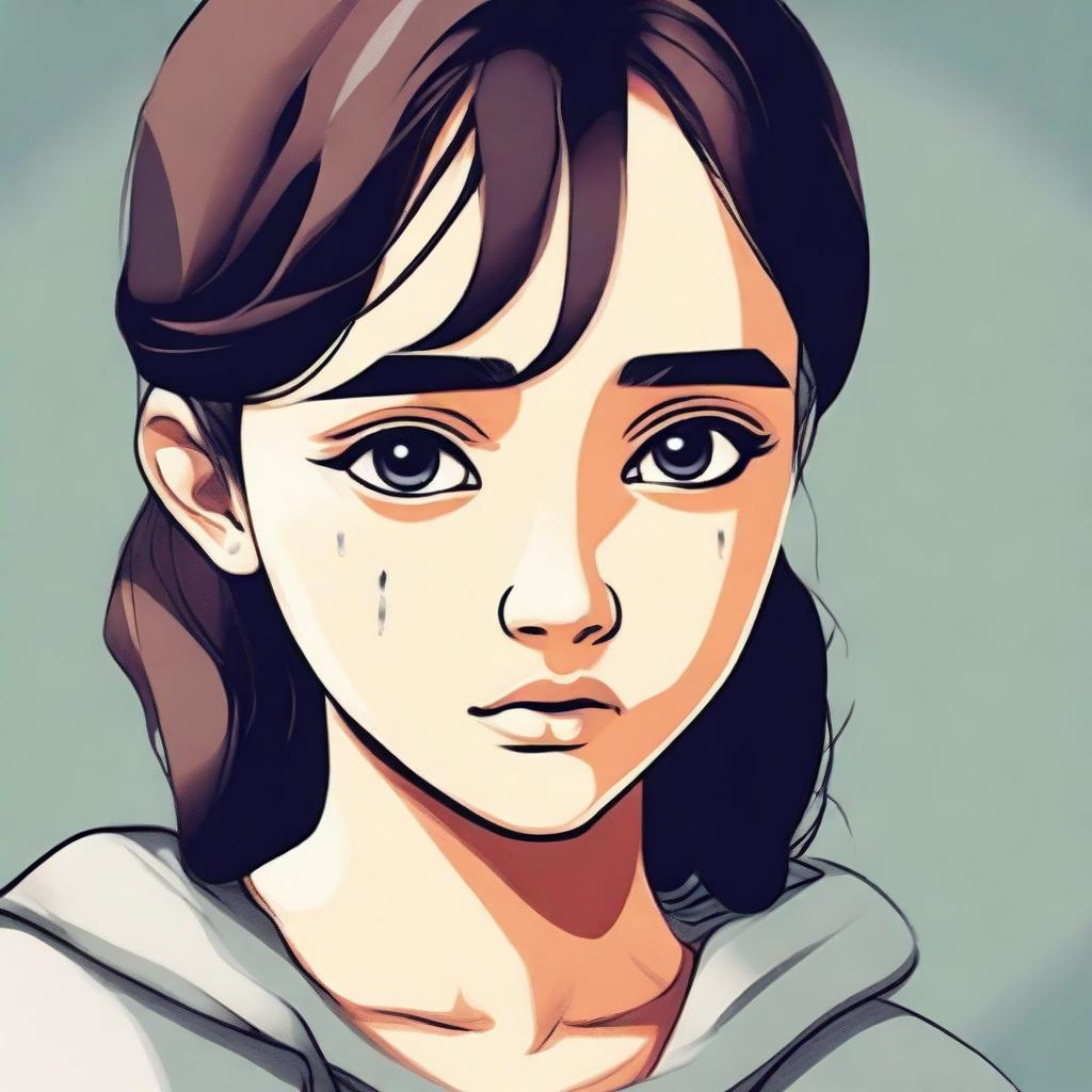 A cute girl with tears in her eyes, looking very sad