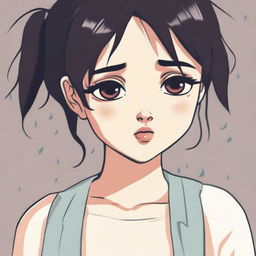 A cute girl with tears in her eyes, looking very sad