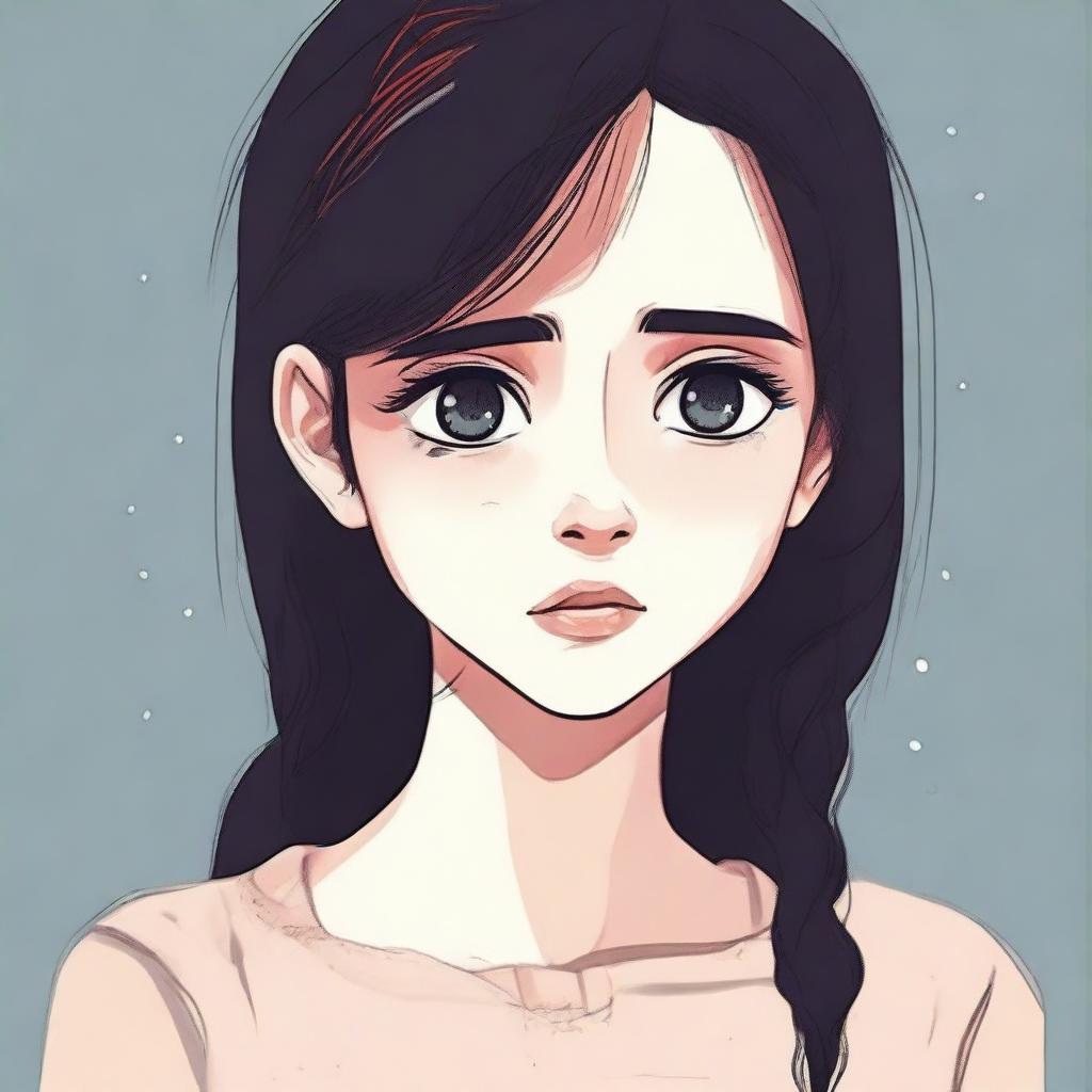 A cute girl with tears in her eyes, looking very sad