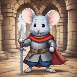 A heroic mouse character in a detailed castle environment