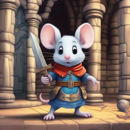 A heroic mouse character in a detailed castle environment