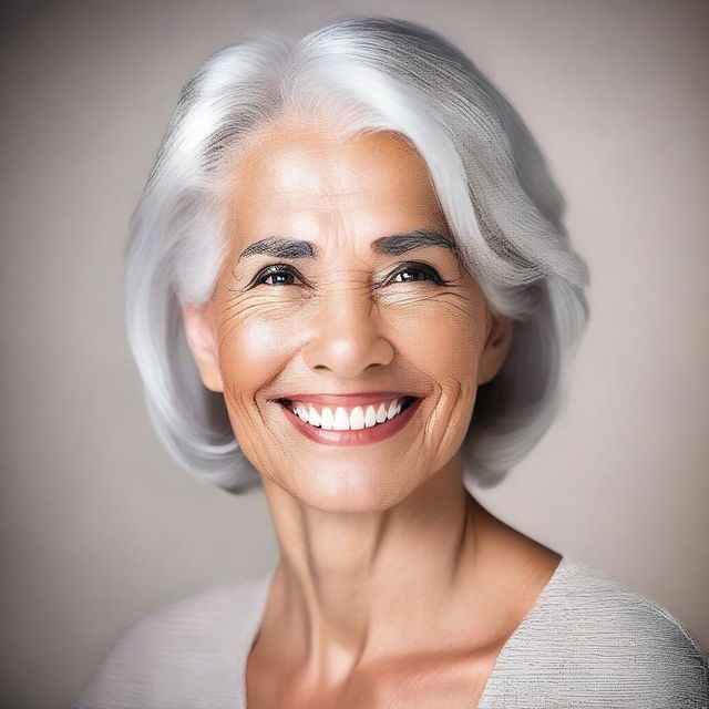 A portrait of a matured woman with graceful aging, showcasing her wisdom and experience