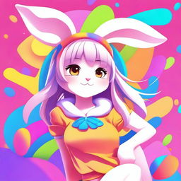 A detailed illustration of a bunny girl in a playful pose, wearing a bunny costume with ears and a tail