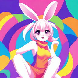 A detailed illustration of a bunny girl in a playful pose, wearing a bunny costume with ears and a tail