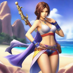 Create an image of Yuna from Final Fantasy X in a sexy pose