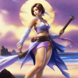 Create an image of Yuna from Final Fantasy X in a sexy pose