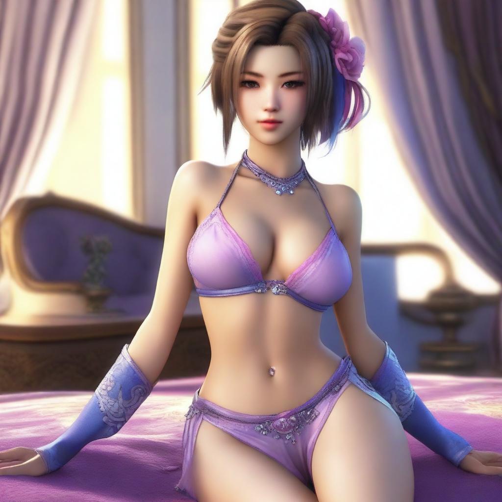 Create an image of Yuna from Final Fantasy X wearing sexy lingerie