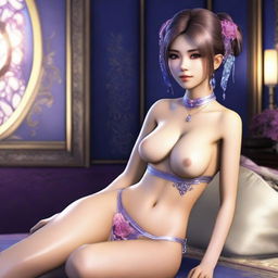 Create an image of Yuna from Final Fantasy X wearing sexy lingerie