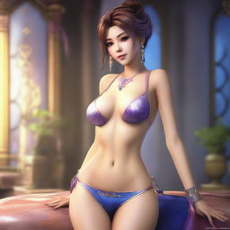 Create an image of Yuna from Final Fantasy X wearing sexy lingerie