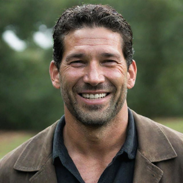 Shane from The Walking Dead, portrayed by Jon Bernthal, smiling and expressing happiness.