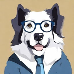 Create an image of an orcish border sheepdog, wearing glasses, and looking very handsome