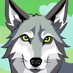 A cartoon wolf head with pointed ears on alert and round eyes that deeply show wisdom