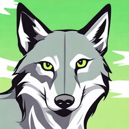 A cartoon wolf head with pointed ears on alert and round eyes that deeply show wisdom