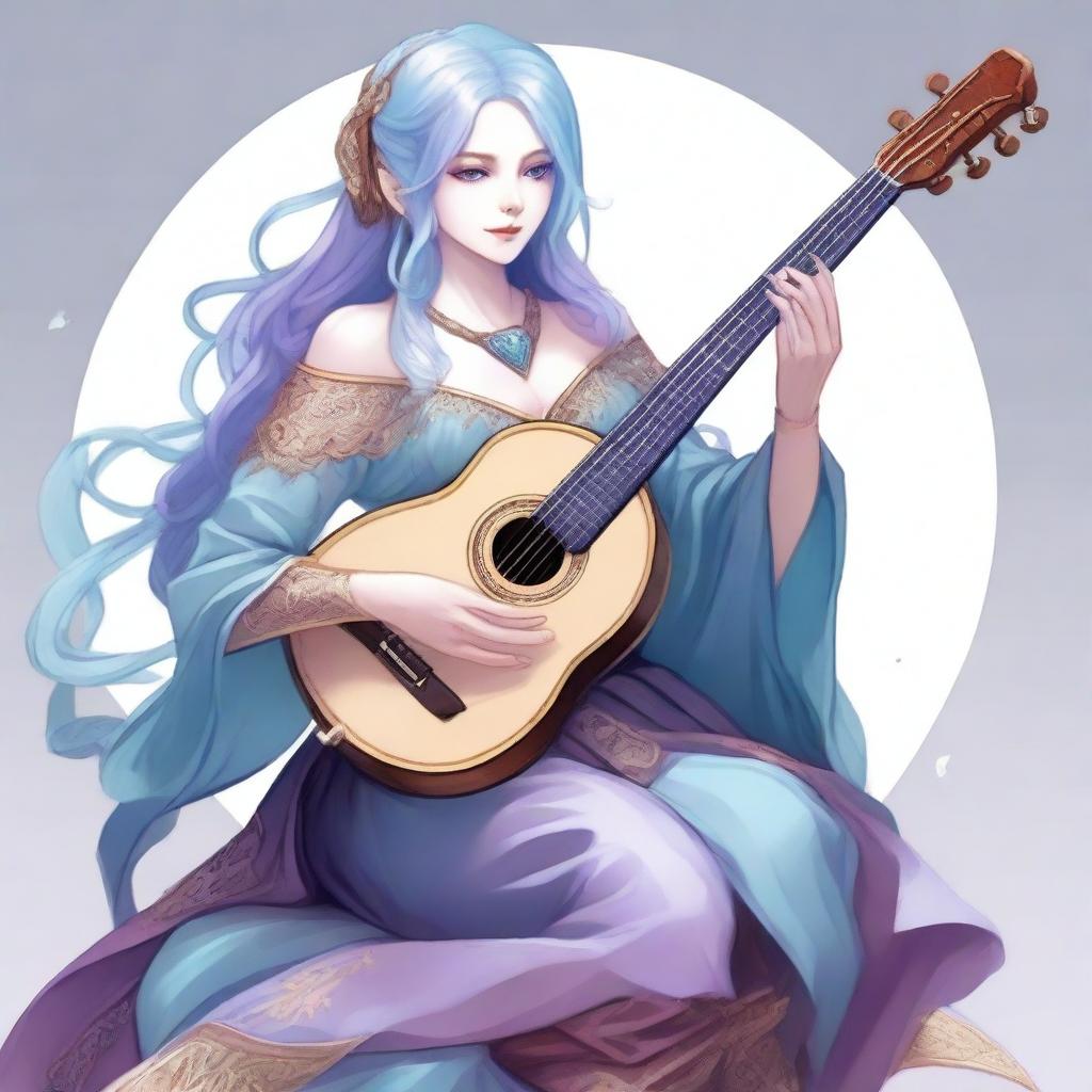 A detailed illustration of an air genasi female bard