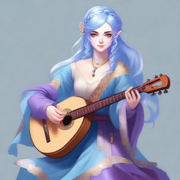 A detailed illustration of an air genasi female bard