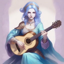 A detailed illustration of an air genasi female bard