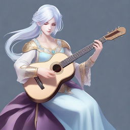 A detailed illustration of an air genasi female bard