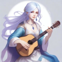 A detailed illustration of an air genasi female bard