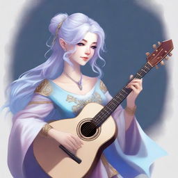 A detailed illustration of an air genasi female bard