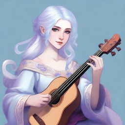 A detailed illustration of an air genasi female bard