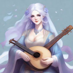 A detailed illustration of an air genasi female bard