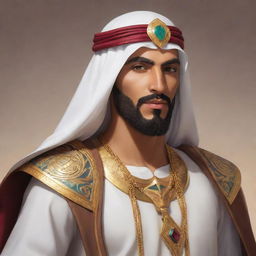 Design a character for a league, name him Super Arabich. Make him heroic, with elements inspired by Arabian culture.