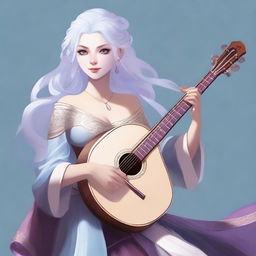 A detailed illustration of an air genasi female bard