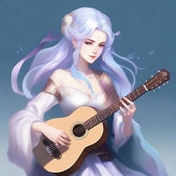 A detailed illustration of an air genasi female bard