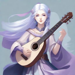 A detailed illustration of an air genasi female bard