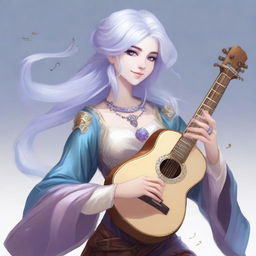 A detailed illustration of an air genasi female bard