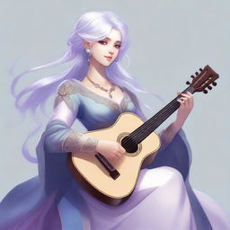 A detailed illustration of an air genasi female bard