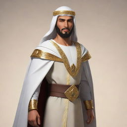 Design a character for a league, name him Super Arabich. Make him heroic, with elements inspired by Arabian culture.