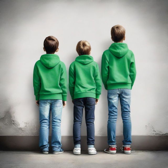 Create a cover featuring two boys standing back to back with a wall in between them